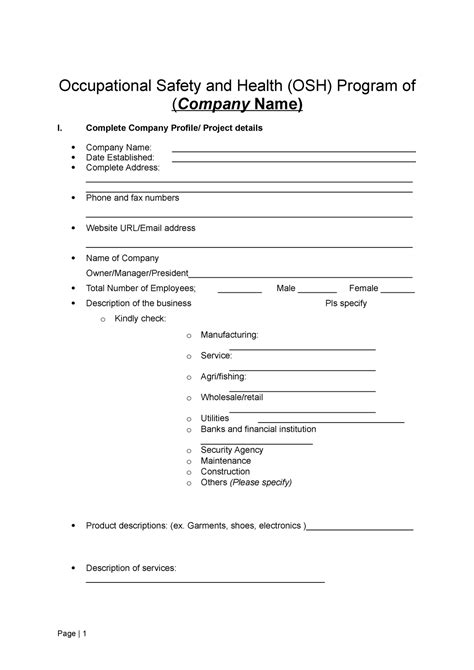 osh program template|Occupational Safety and Health (OSH) Program of Company .